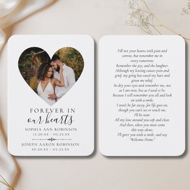 Dubbla Foto Memorial Funeral Heart Prayer Card Visitkort (Skapare uppladdad)