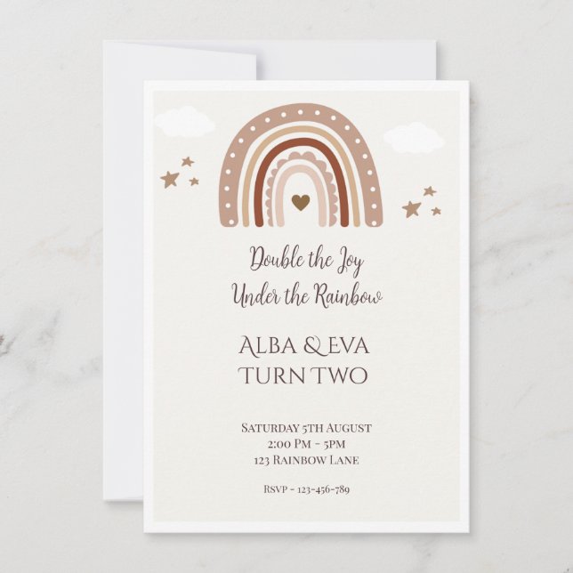 Dubbla glädjen under regnbågen – Redigerbar tvilli Kort (Framsida)