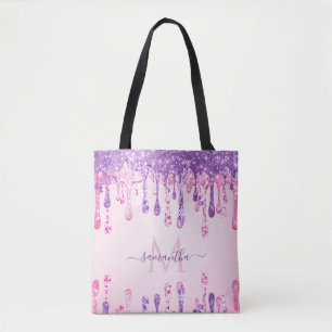Dubbla Glitter Rosa & Lila Gnistra Driv Monogram Tygkasse