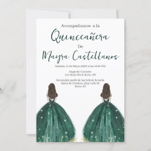 Dubbla Grönt silhouette Quinceañera-inbjudan Inbjudningar