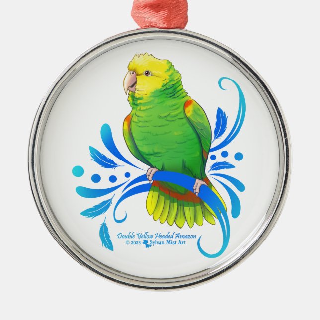Dubbla Gult Headed Amazon Parrot Julgransprydnad Metall (Framsidan)