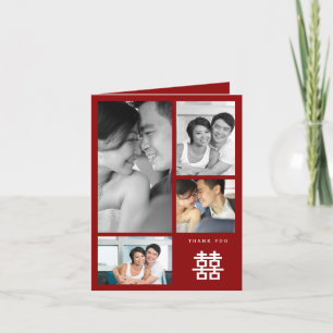 Dubbla Happage Red Chinese Bröllop Photo Collage Tack Kort