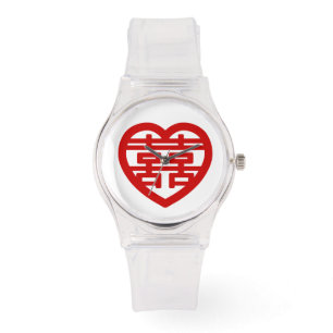 Dubbla Happity 囍 Shuangxi Chinese Hanzi Heart Armbandsur