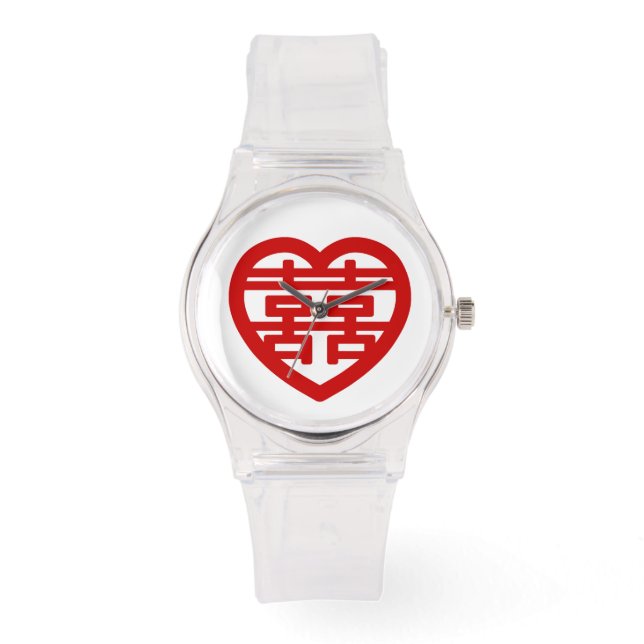 Dubbla Happity 囍 Shuangxi Chinese Hanzi Heart Armbandsur (Framsida)