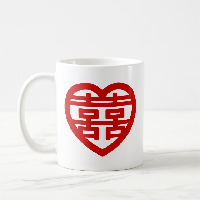 Dubbla Happity 囍 Shuangxi Chinese Hanzi Heart Kaffemugg (Vänster)