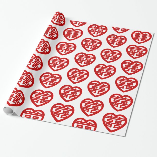Dubbla Happity 囍 Shuangxi Chinese Hanzi Heart Presentpapper (Utrullad)
