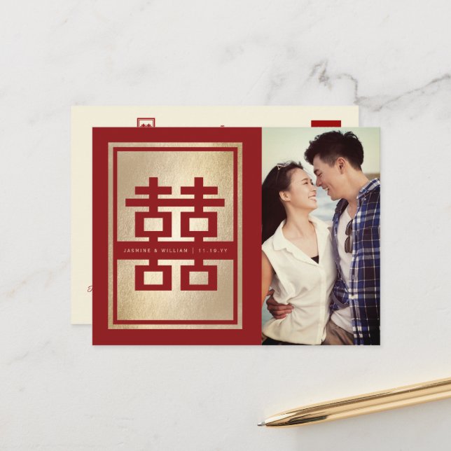 Dubbla Happity Bröllop spara datum vycard Meddelande Vykort (Fram/Back In Situ)