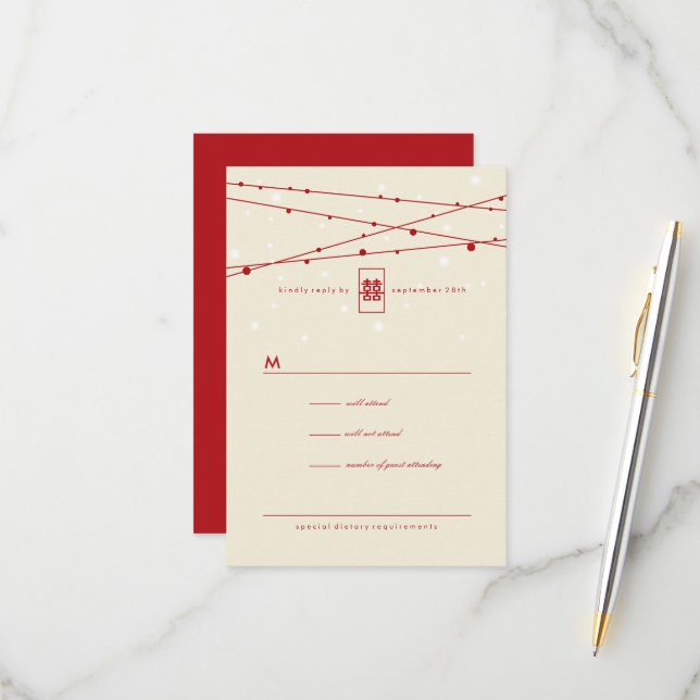 Dubbla Happity Fairy Ljus China Bröllop OSA Kort (Fram/Back In Situ)