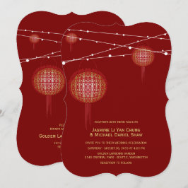 Dubbla Happity Glowing Lanterns Chinese Bröllop Inbjudningar