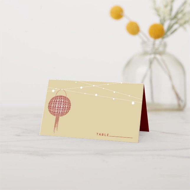 Dubbla Happity Glowing Lanterns Chinese Bröllop Placeringskort (Framsida)