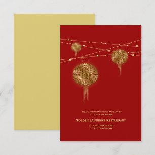Dubbla Happity Golden Lanterns Chinese Bröllop Inbjudningar