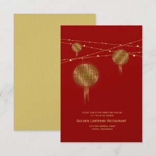 Dubbla Happity Golden Lanterns Chinese Bröllop Inbjudningar