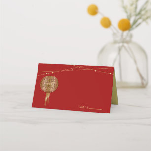 Dubbla Happity Golden Lanterns Chinese Bröllop Placeringskort