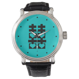 Dubbla Happity Kärlek Heart Teal Watch Armbandsur