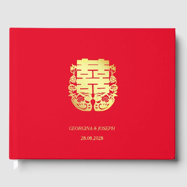 Dubbla Happity & Mandarin Ankor kinesisk Bröllop Gästböcker (Framsida)