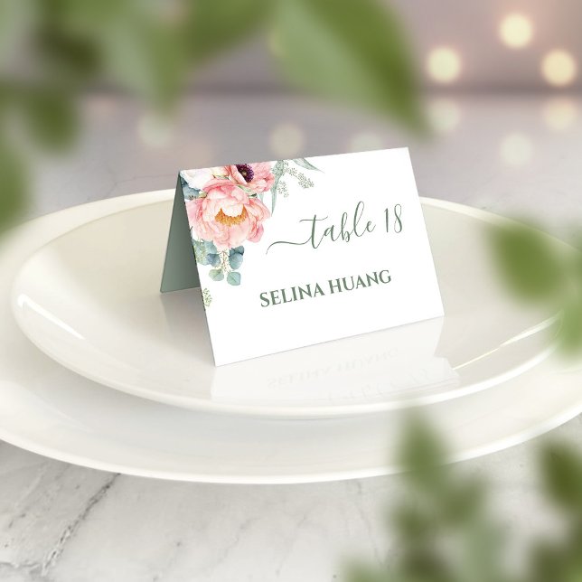 Dubbla Happity Peony Bröllop Place Card Bordsnummer (Skapare uppladdad)
