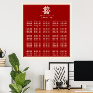 Dubbla Happity Red China Bröllop Seating Chart Poster