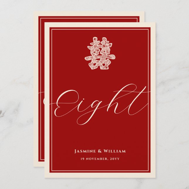 Dubbla Happity Red Chinese Bröllop Bordsnummer (Fram/baksida)