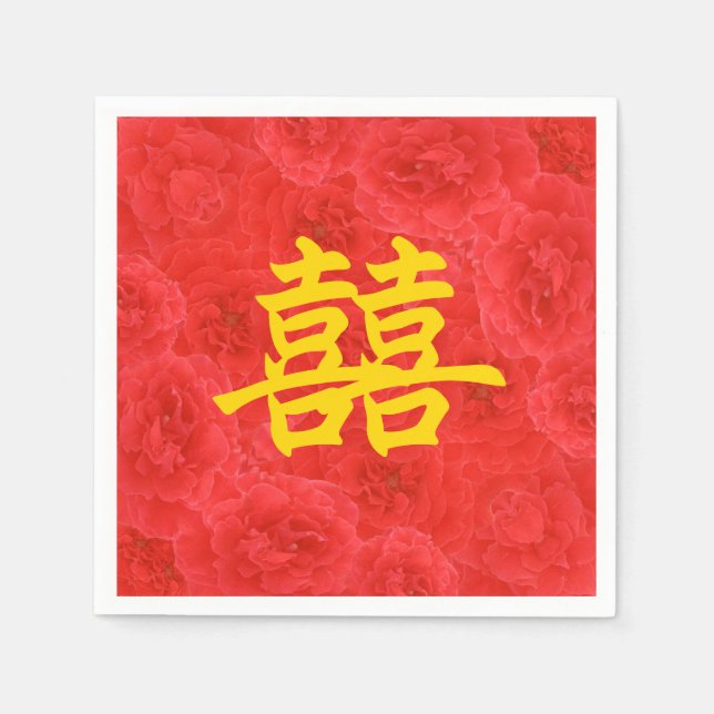 Dubbla Happity Rik Röd ros Blommar Pappersservett (Framsidan)