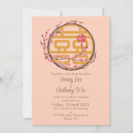 Dubbla Happity Sakura Chinese Bröllop Inbjudningar