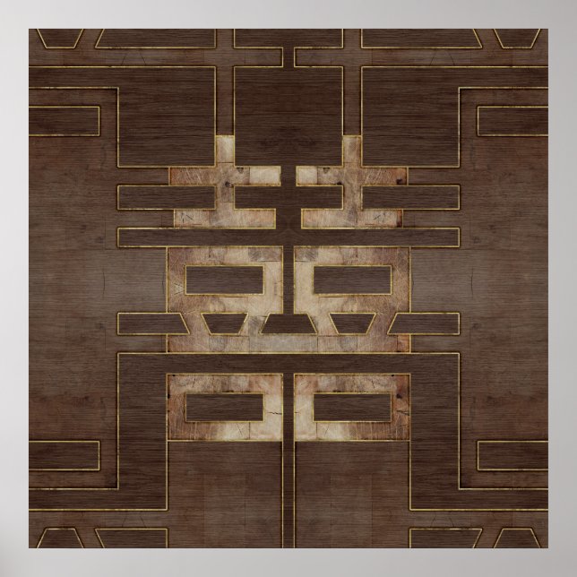 Dubbla Happity Symbol Geometric Guld på Wood Poster (Framsidan)