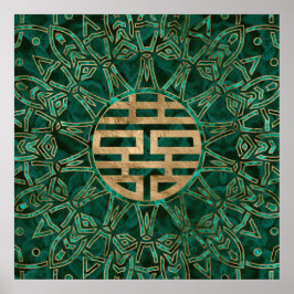 Dubbla Happity Symbol Guld och Malachite Poster