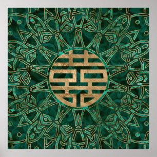 Dubbla Happity Symbol Guld och Malachite Poster