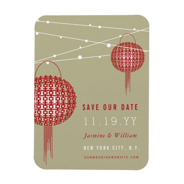 Dubbla Happy Red Lanterns Asian Save Date Magnet (Vertikal)