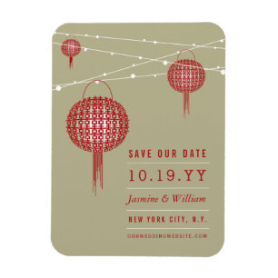 Dubbla Happy Red Lanterns Asian Save Date Magnet