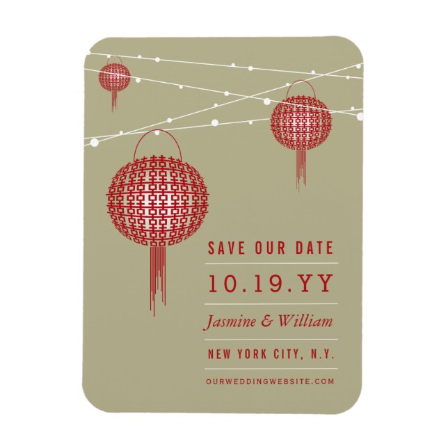 Dubbla Happy Red Lanterns Asian Save Date Magnet (Vertikal)