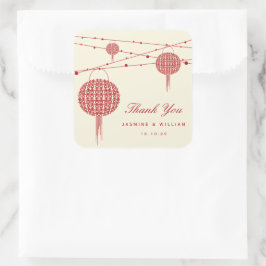 Dubbla Happy Red Lanterns Chic China Bröllop Fyrkantigt Klistermärke