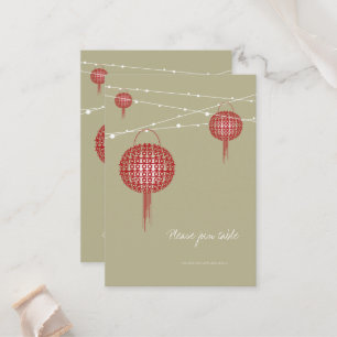 Dubbla Happy Red Lanterns Chic China Bröllop Placeringskort
