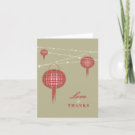 Dubbla Happy Red Lanterns Chic China Bröllop Tack Kort
