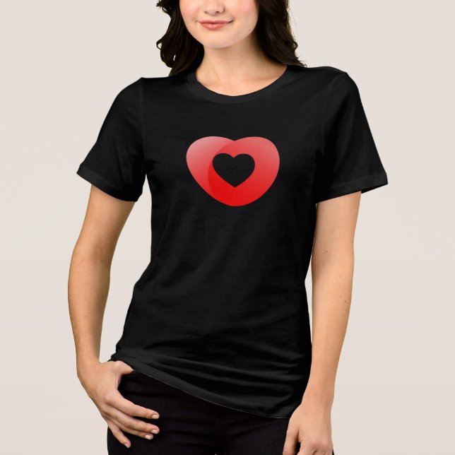 Dubbla Heart Embrace - minimalistisk röd Kärlek-sy T Shirt (Framsida)