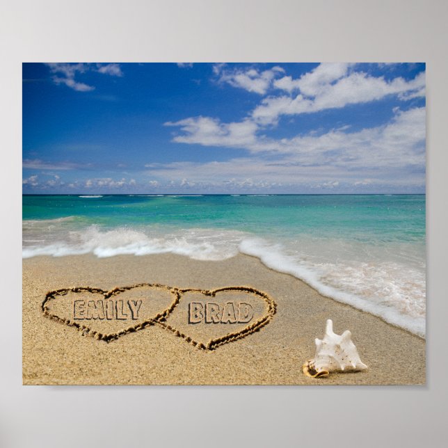 Dubbla Heart Personlig Namn i Sand Bild Poster (Framsidan)