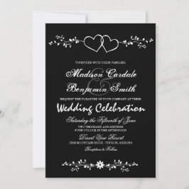 Dubbla Hearts Black and White Wedding-inbjudningar Inbjudningar
