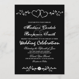 Dubbla Hearts Black and White Wedding-inbjudningar Inbjudningar