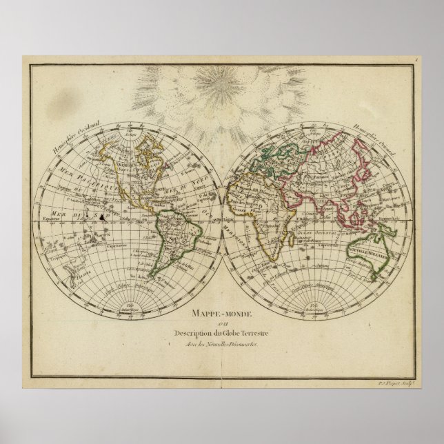 Dubbla hemisphere karta poster (Framsidan)