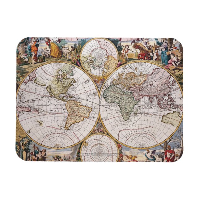 Dubbla Hemisphere Polar Karta Magnet (Horisontell)