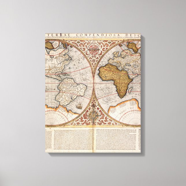 Dubbla Hemisphere World Map, 1587 Canvastryck (Framsida)