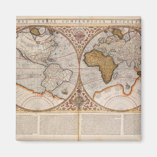 Dubbla Hemisphere World Map, 1587 Magnet (Framsidan)