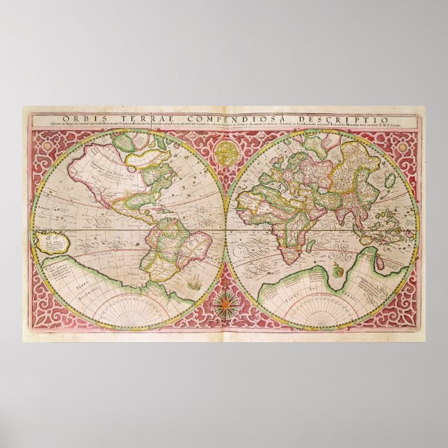 Dubbla Hemisphere World Map, 1587 Poster (Framsidan)