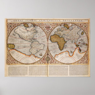 Dubbla Hemisphere World Map, 1587 Poster