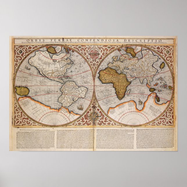 Dubbla Hemisphere World Map, 1587 Poster (Framsidan)
