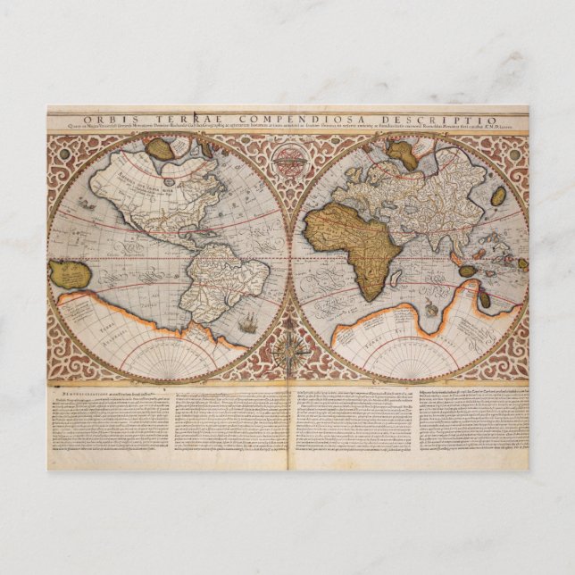 Dubbla Hemisphere World Map, 1587 Vykort (Framsida)