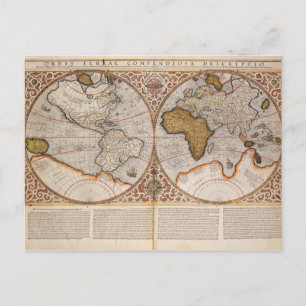 Dubbla Hemisphere World Map, 1587 Vykort
