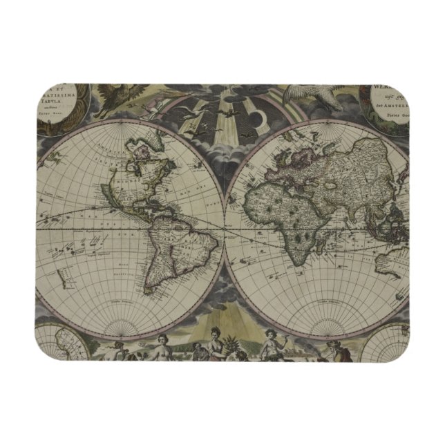 Dubbla Hemisphere World Map | 1672 Magnet (Horisontell)
