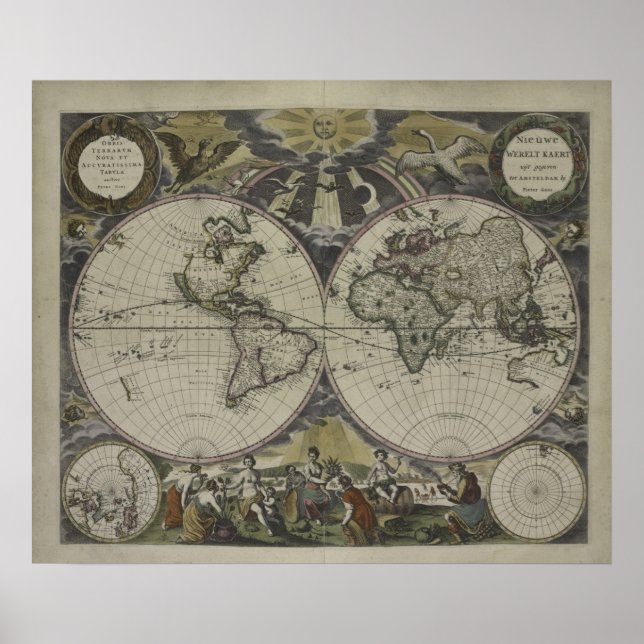 Dubbla Hemisphere World Map | 1672 Poster (Framsidan)
