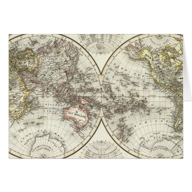 Dubbla Hemisphere World Map Hälsningskort (Framsidan Horizontal)