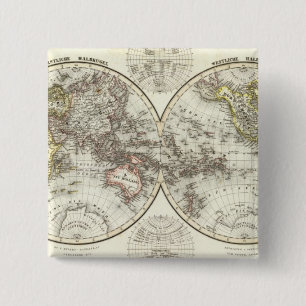 Dubbla Hemisphere World Map Knapp
